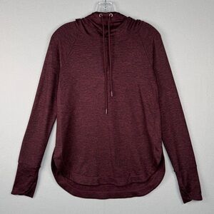 ATHLETA Uptempo Hoodie‎ Soft Brushed Pullover Heathered Burgundy Thumbholes XS